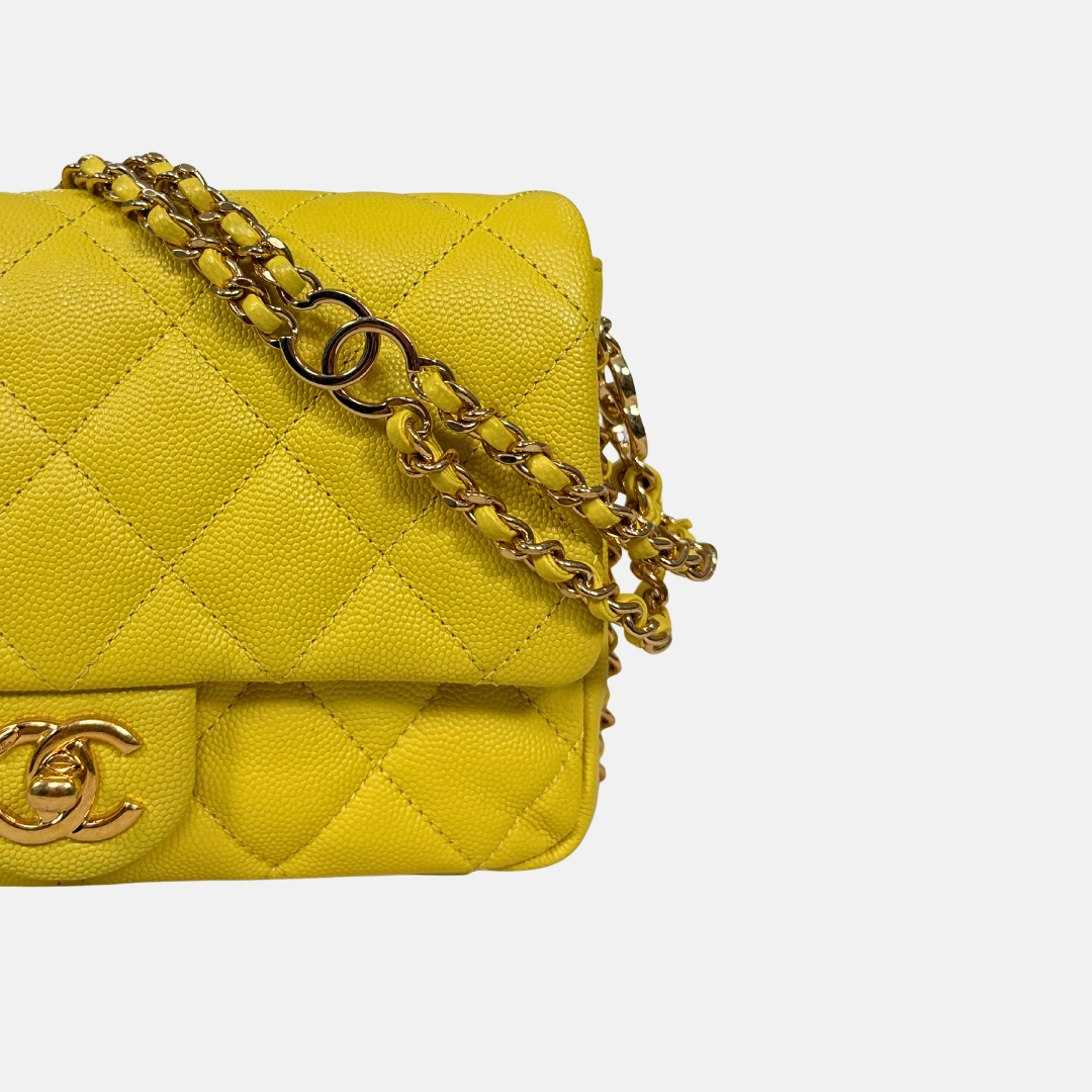 23C Collection Seasonal Flap Lemon Yellow Caviar Gold Hardware Microchip