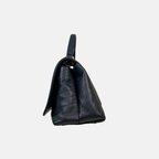 Chevron Chic Flap Bag Medium Black Calfskin Leather Gold Hardware