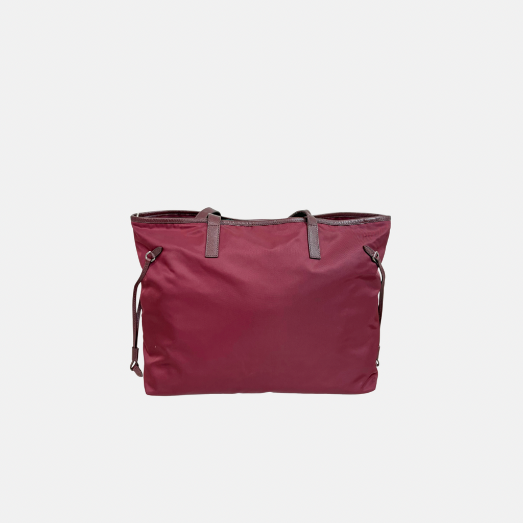 Tessuto Nylon Saffiano Tote Bag Burgundy Silver Hardware