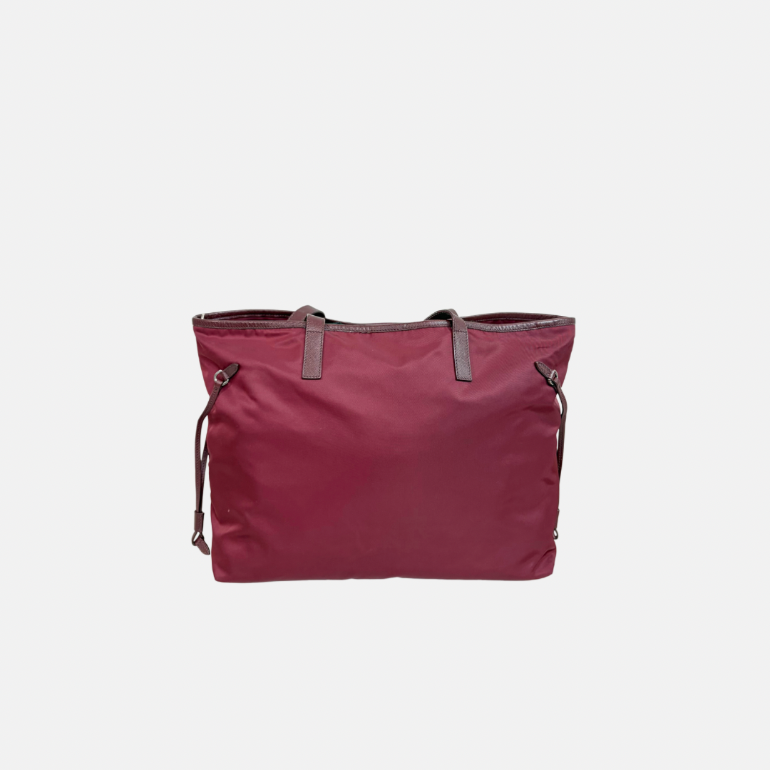 Tessuto Nylon Saffiano Tote Bag Burgundy Silver Hardware