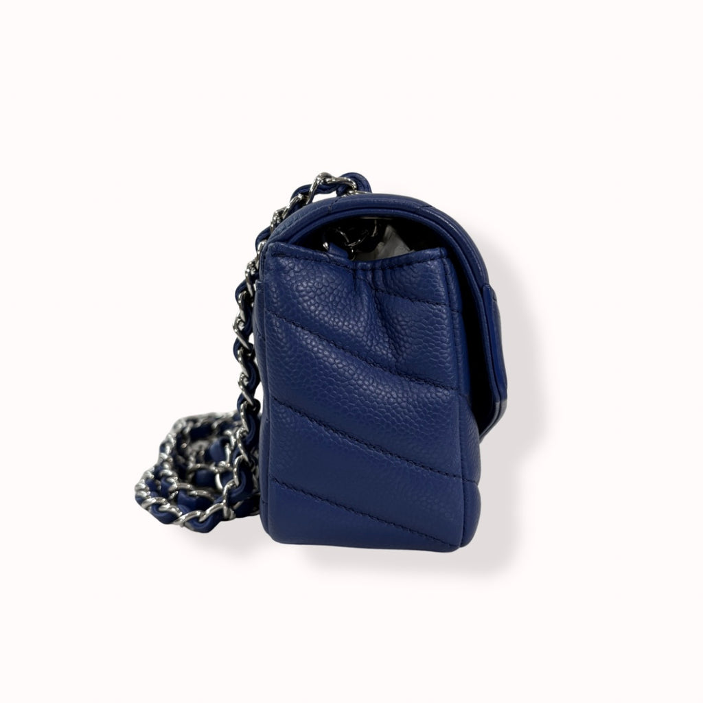 Blue Chevron Envelope Flap Caviar Mini Silver Hardware Series 24