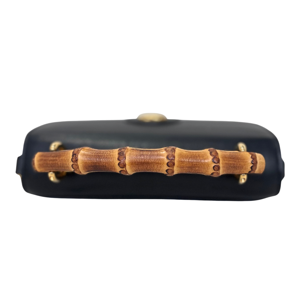 Mini Bamboo Top Handle Bag Black Gold Hardware
