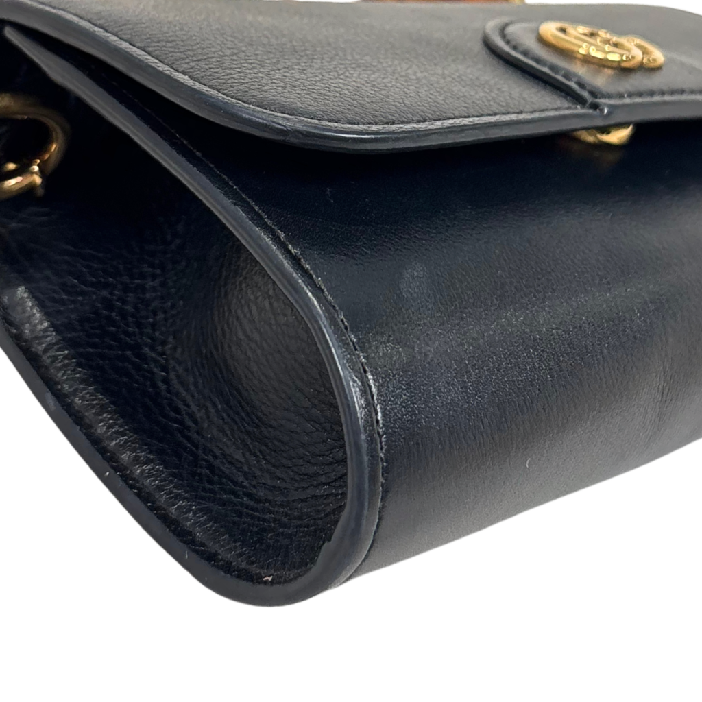 Mini Bamboo Top Handle Bag Black Gold Hardware