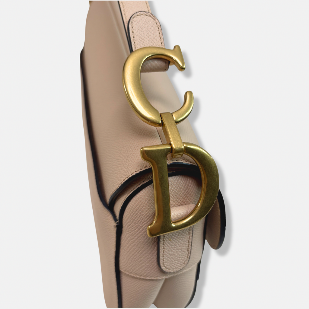 Saddle Bag Medium Beige Grained Calfskin Leather Gold Hardware