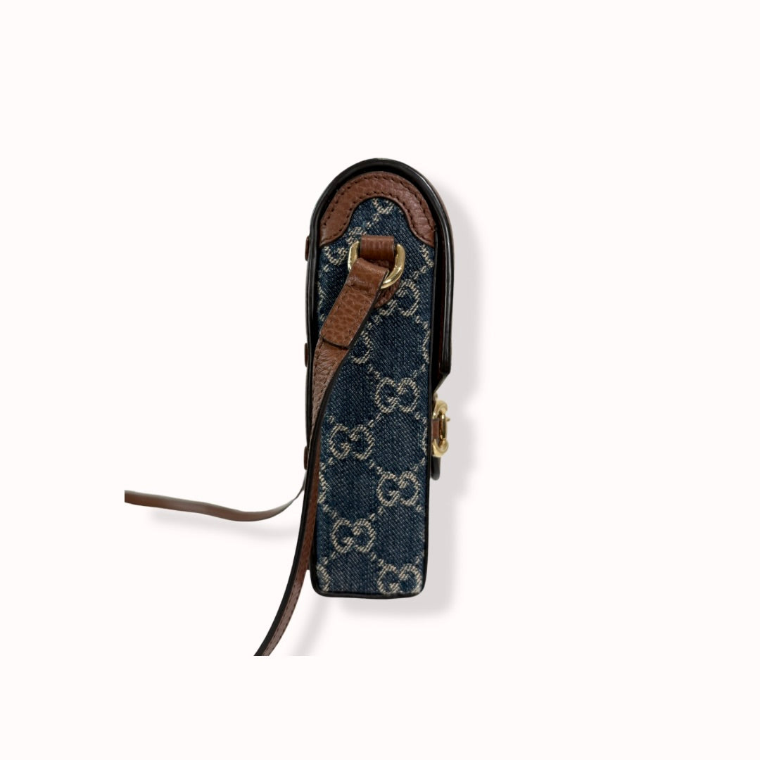 Horsebit GG Denim 1955 Mini Brown Leather Trim