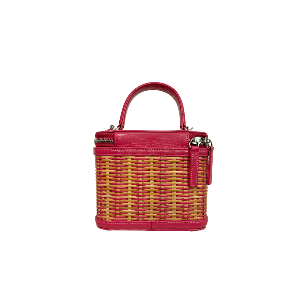 Take Away Vanity Case Top Handle Bag Salmon Pink Rattan Silver Hardware