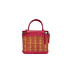 Take Away Vanity Case Top Handle Bag Salmon Pink Rattan Silver Hardware