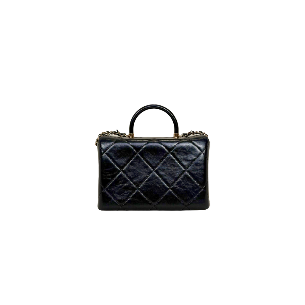 Vanity Top Handle Black Shiny Lambskin Leather Gold Hardware