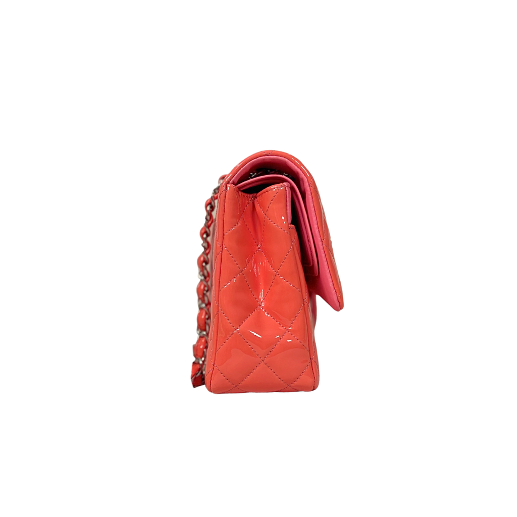 Classic Double Flap Medium Coral Orange Patent Leather Series 21