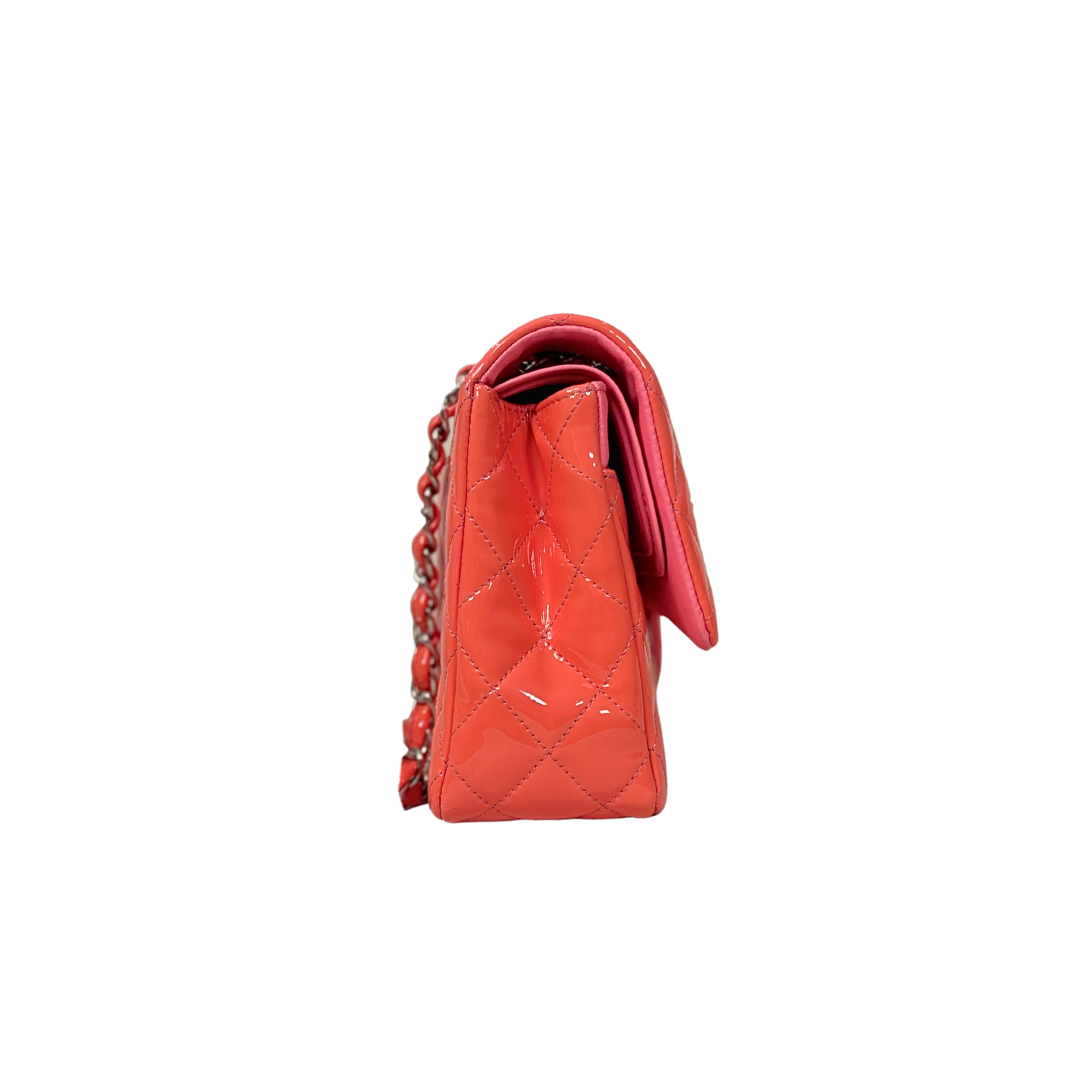 Classic Double Flap Medium Coral Orange Patent Leather Series 21