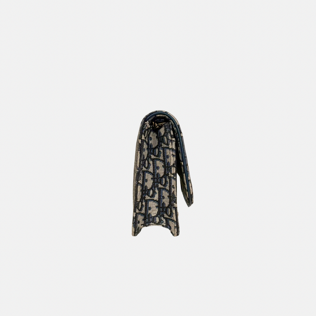 Saddle Pouch Wallet On Chain Medium Blue Oblique Jacquard Gold-Finish Hardware