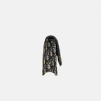 Saddle Pouch Wallet On Chain Medium Blue Oblique Jacquard Gold-Finish Hardware
