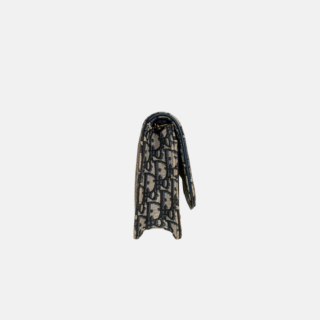 Saddle Pouch Wallet On Chain Medium Blue Oblique Jacquard Gold-Finish Hardware
