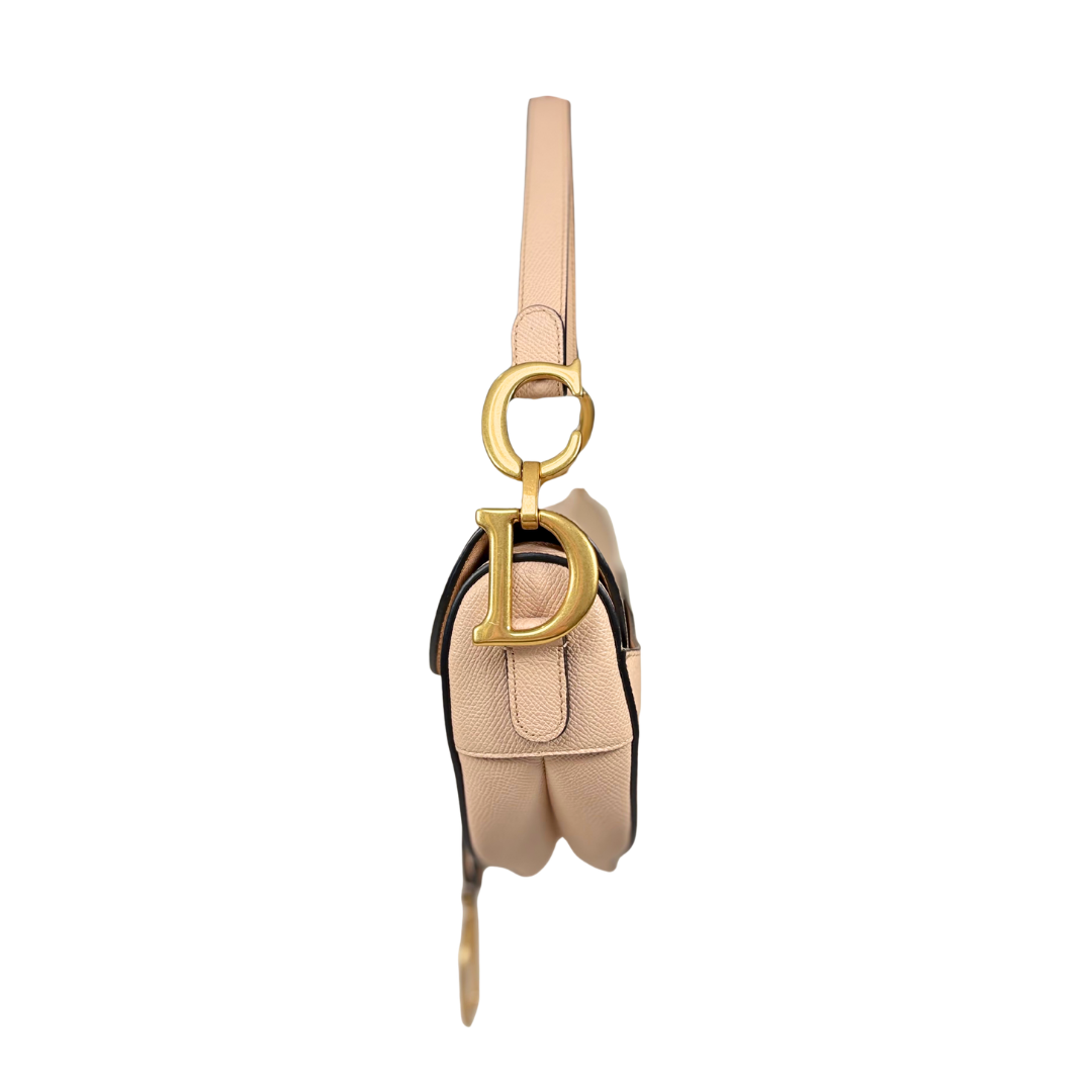 Saddle Bag Medium Beige Grained Calfskin Leather Gold Hardware
