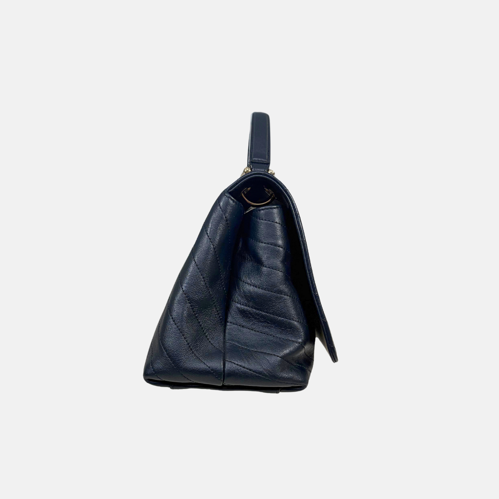 Chevron Chic Flap Bag Medium Black Calfskin Leather Gold Hardware