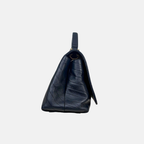 Chevron Chic Flap Bag Medium Black Calfskin Leather Gold Hardware