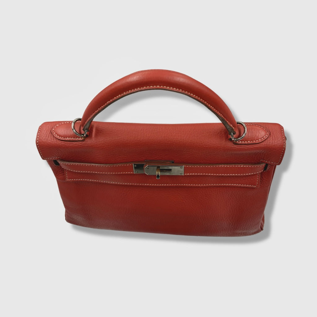 Kelly 32 Handbag Taurillion Clemence Orange Palladium Hardware