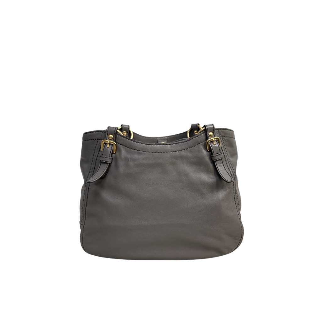 Signature Hobo Bag Vitello Daino Leather Grey Gold Hardware