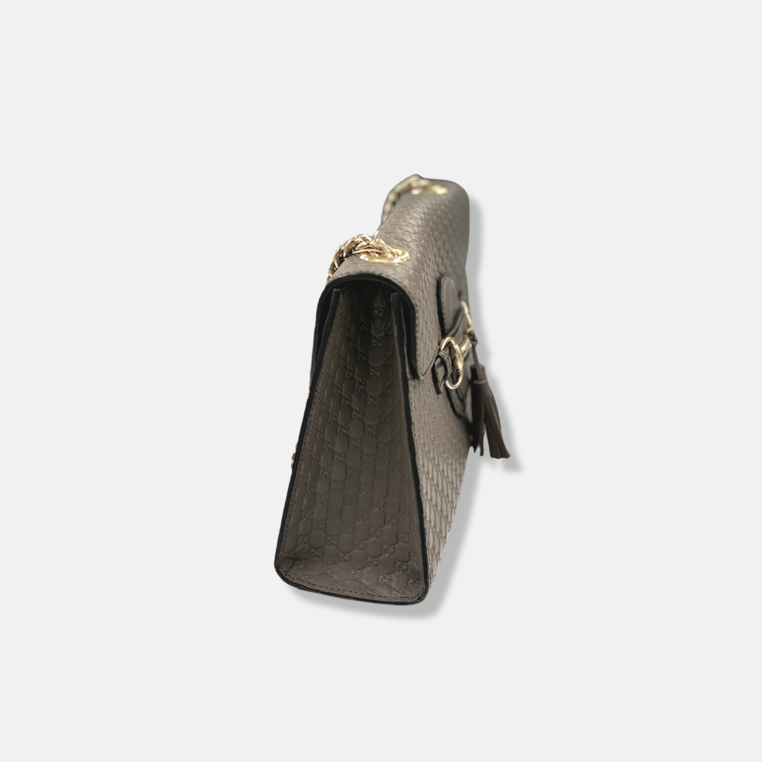 SOLD|Grey Microguccissima Leather Medium Emily Chain Gold-Tone Hardware