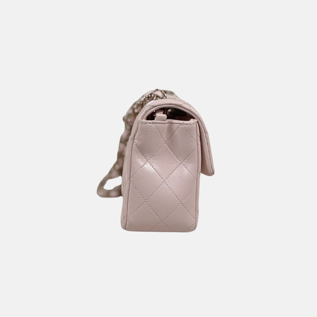 Mini Flap Pale Pink Lambskin Leather Gold Hardware Microchip