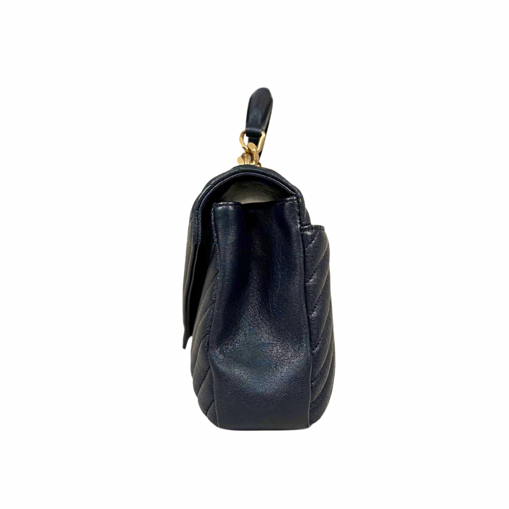 College Bag Black Calfskin Leather Gold Hardware