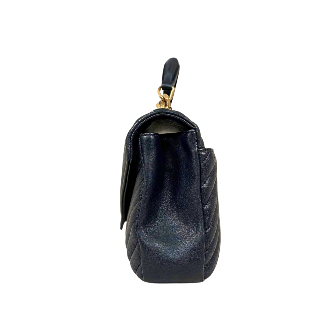 College Bag Black Calfskin Leather Gold Hardware