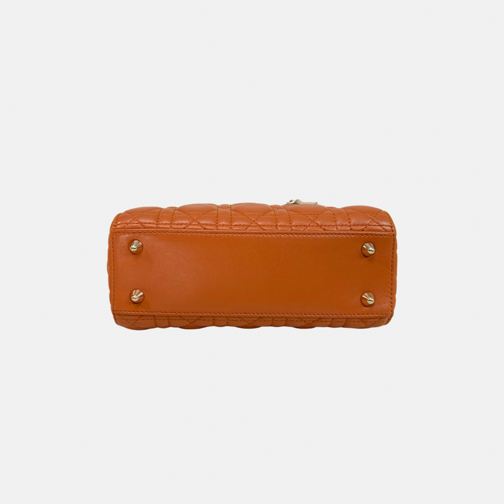 Lady Dior Small Orange Cannage Lambskin Leather ABC Strap Gold Hardware