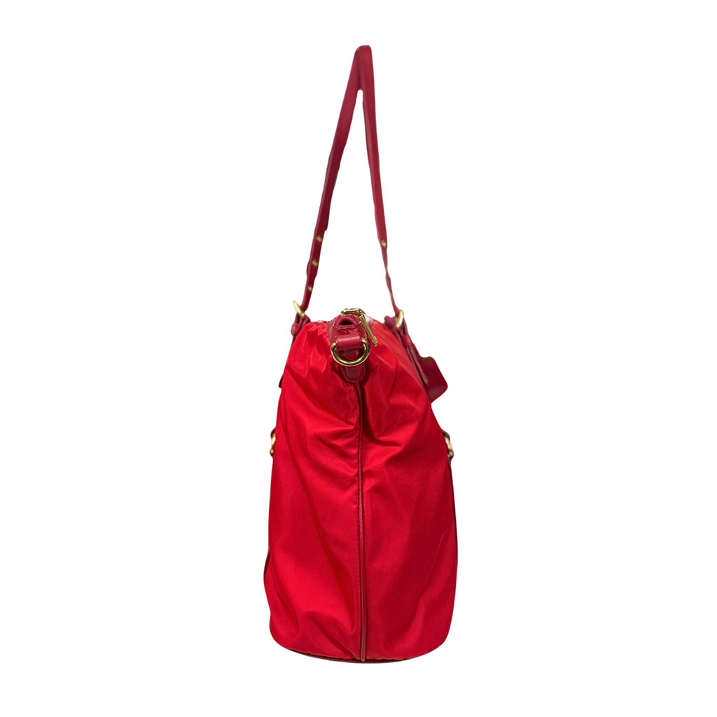 Tessuto Tote Red Saffiano Leather Gold Hardware