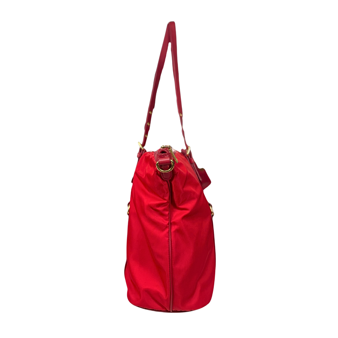 Tessuto Tote Red Saffiano Leather Gold Hardware