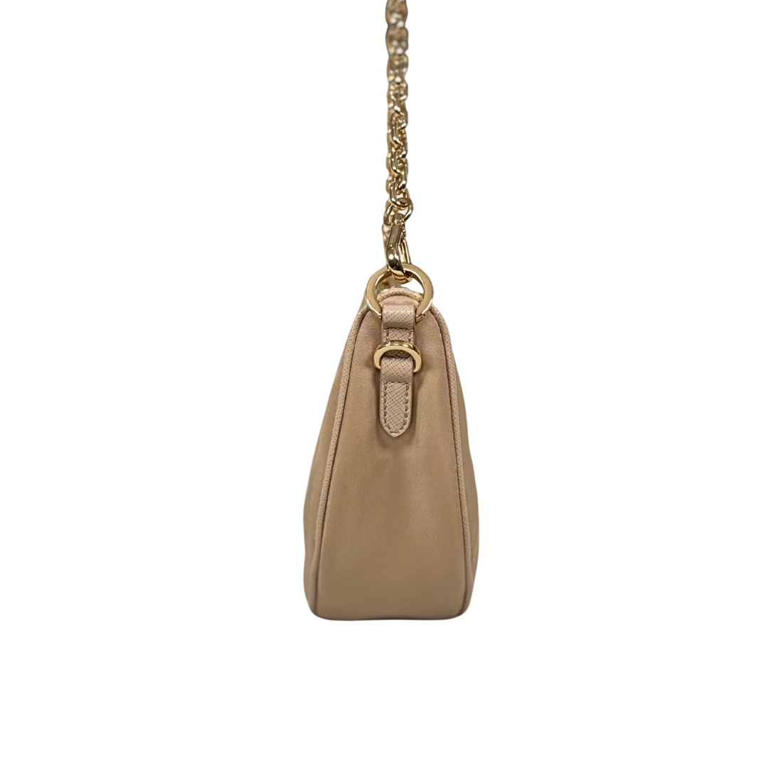 Re-nylon Demi Lune Bandoliera Bag Beige Gold Hardware