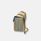 Raffia Woven Blue GG Marmont Shoulder Bag Gold Hardware