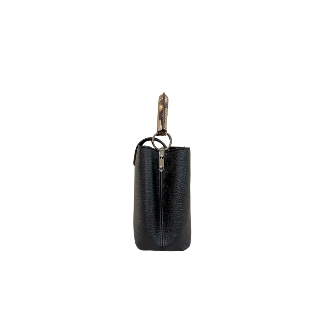 Capucines Snake Skin  Top Handle BB Taurillon Black Silver Hardware
