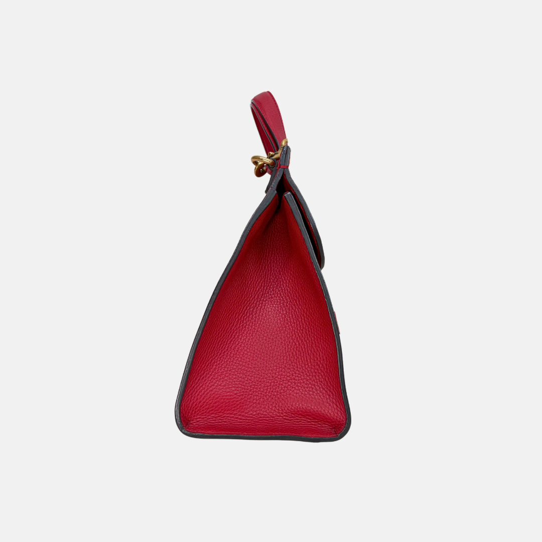 GG Marmont Two Way Flap Red Calfskin Leather Gold Hardware