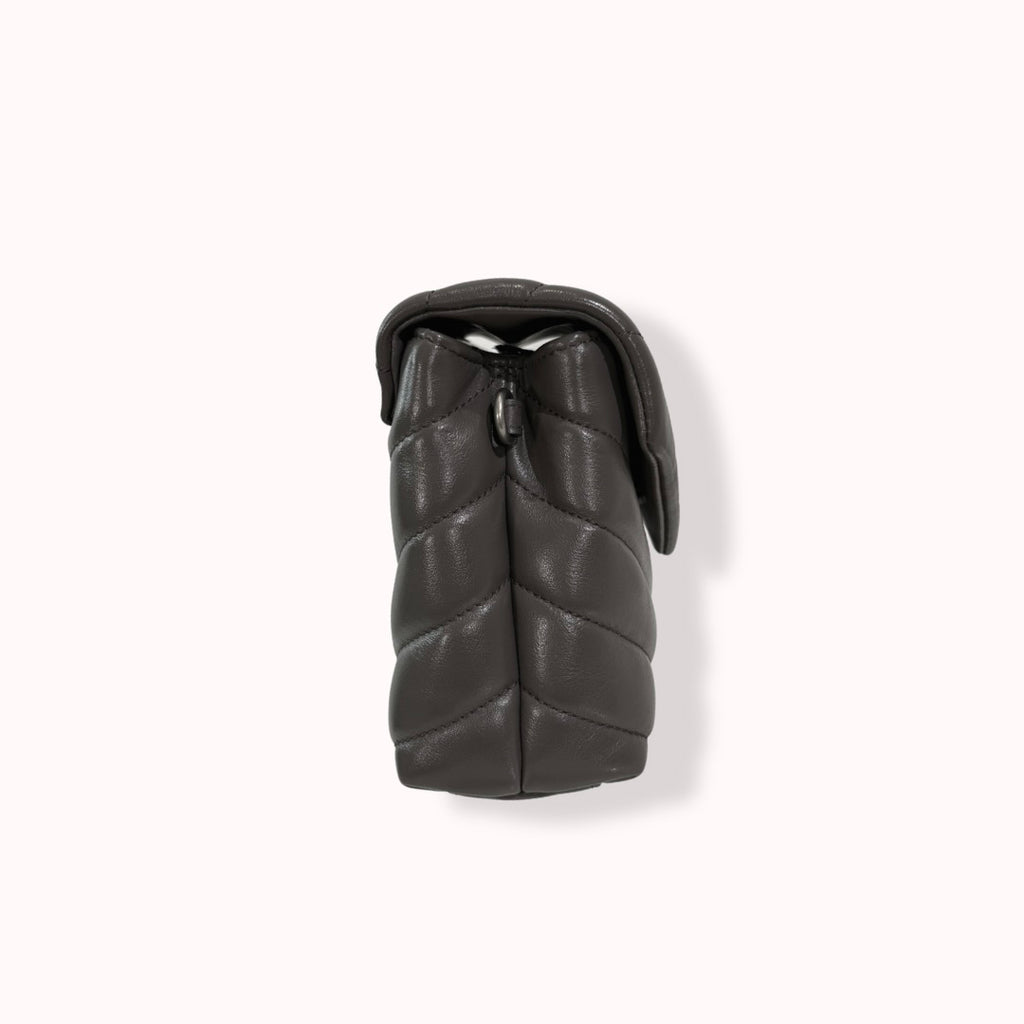 Grey Chevron Quilted Leather Toy LouLou Silver Hardware