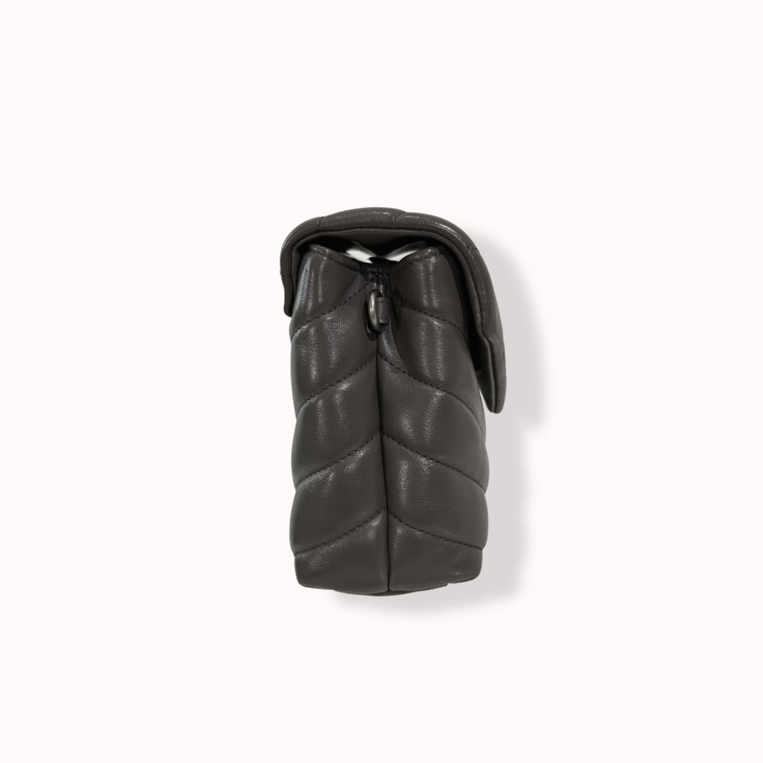Grey Chevron Quilted Leather Toy LouLou Silver Hardware