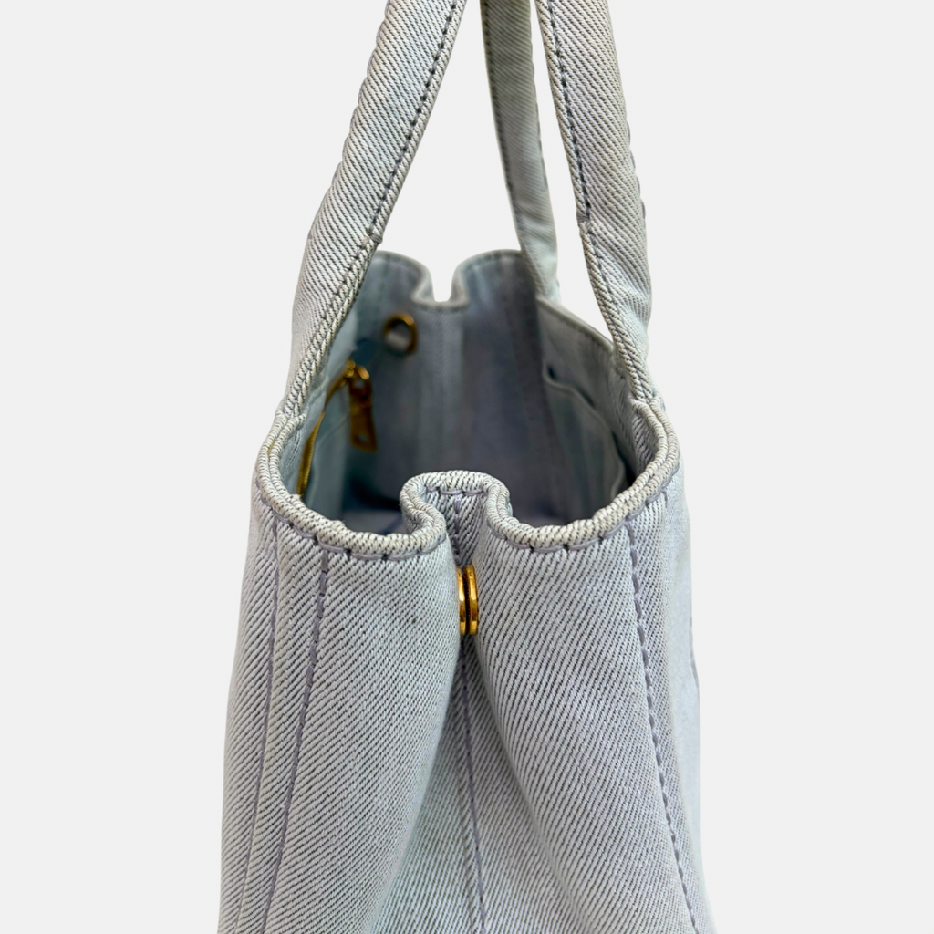 Canapa Tote Bag Grey Demin Canvas Gold Hardware