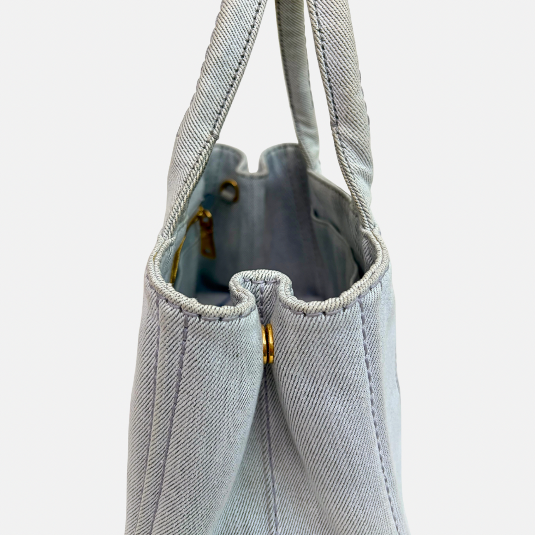 Canapa Tote Bag Grey Demin Canvas Gold Hardware
