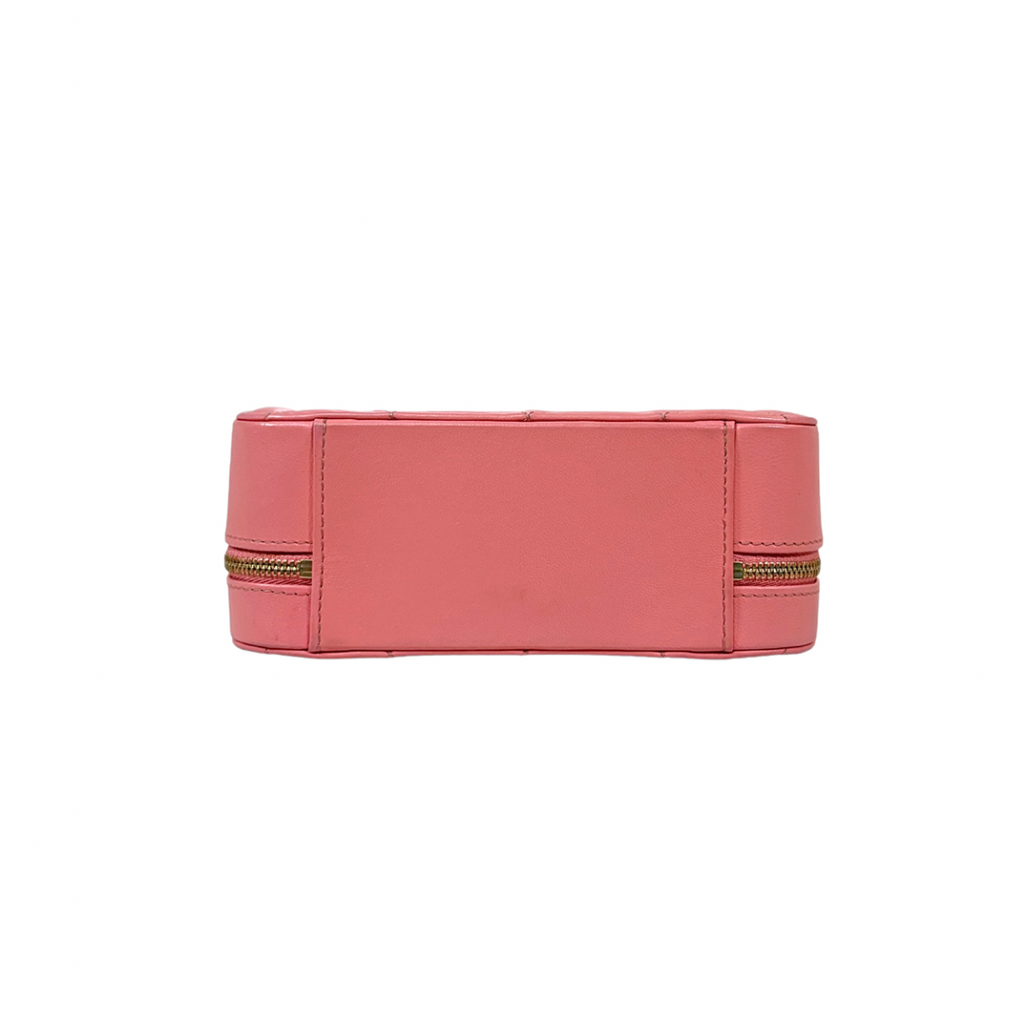 Vanity Top Handle Salmon Pink Lambskin Leather Gold Hardware Microchip