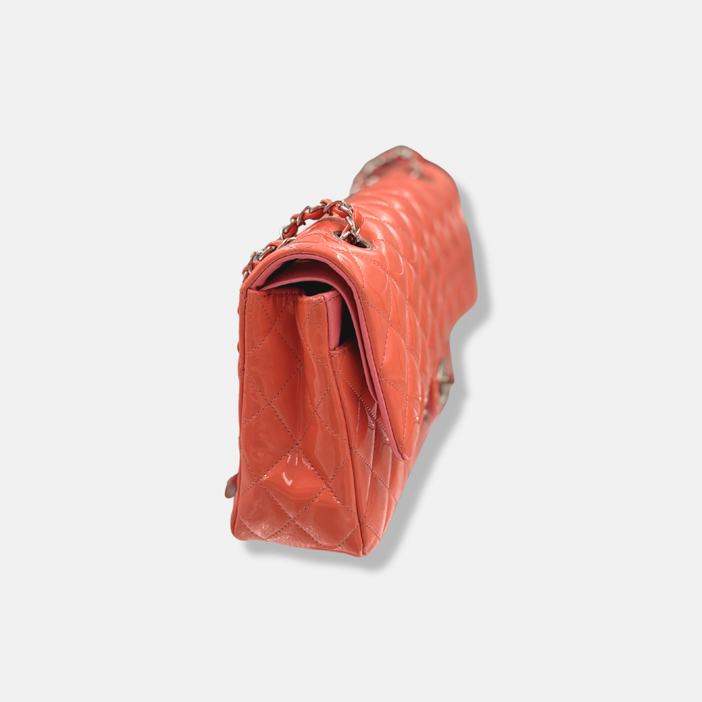 Classic Double Flap Medium Coral Orange Patent Leather