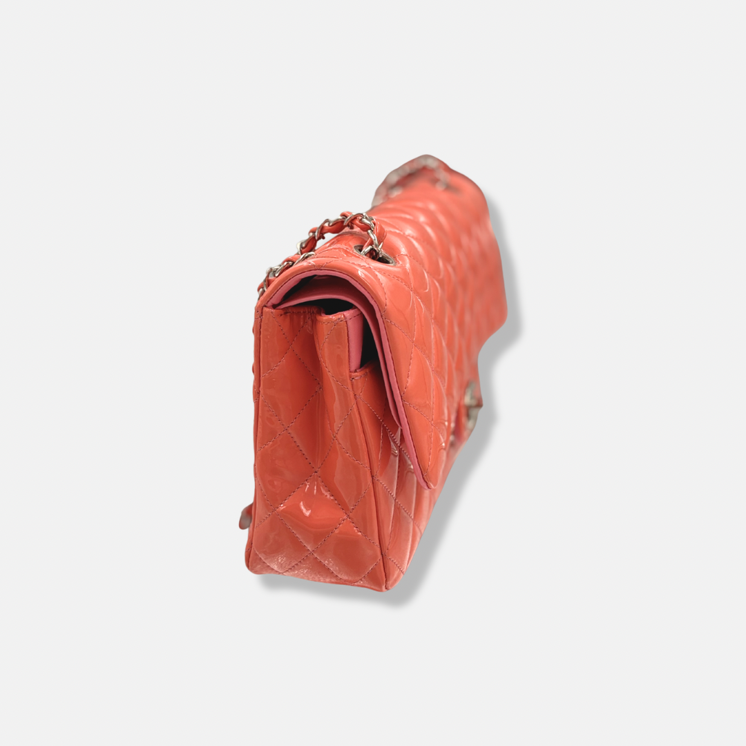 Classic Double Flap Medium Coral Orange Patent Leather