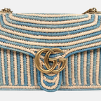 Raffia Woven Blue GG Marmont Shoulder Bag Gold Hardware