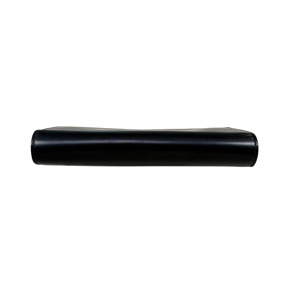 Long Bi-fold Wallet Black Smooth Leather