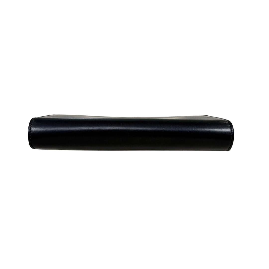 Long Bi-fold Wallet Black Smooth Leather