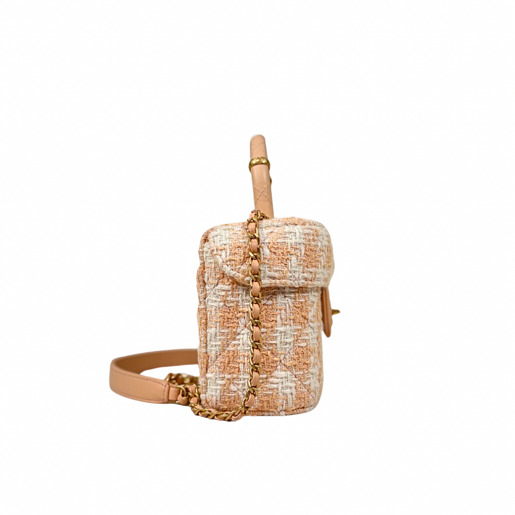 Tweed Mini Square Flap Bag Light Orange Ecru Gold Hardware