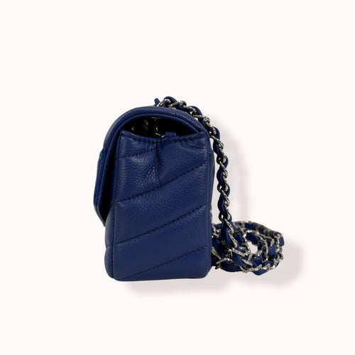 Blue Chevron Envelope Flap Caviar Mini Silver Hardware Series 24