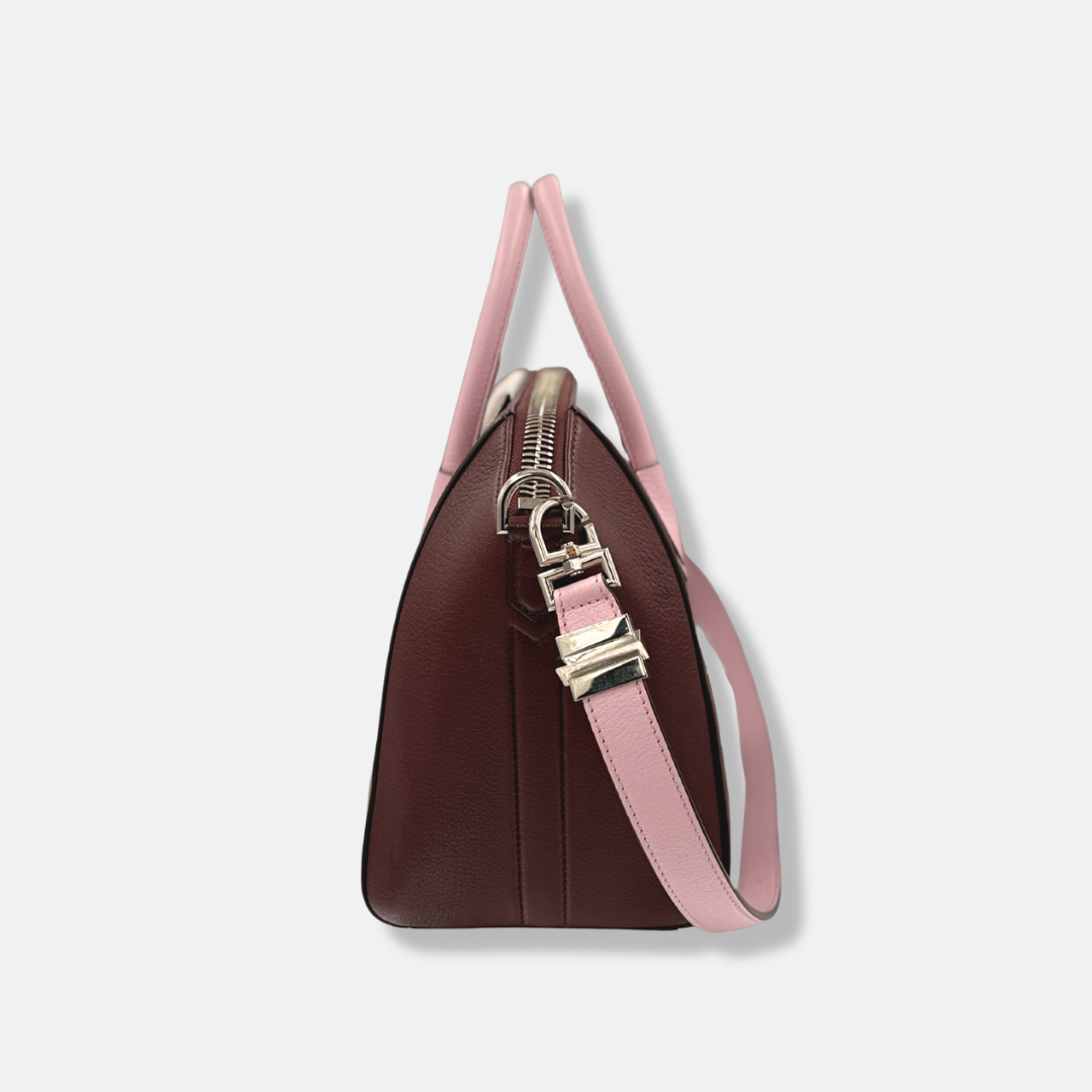 SOLD|Antigona Burgundy/Pink Sugar Goatskin Leather Silver Hardware