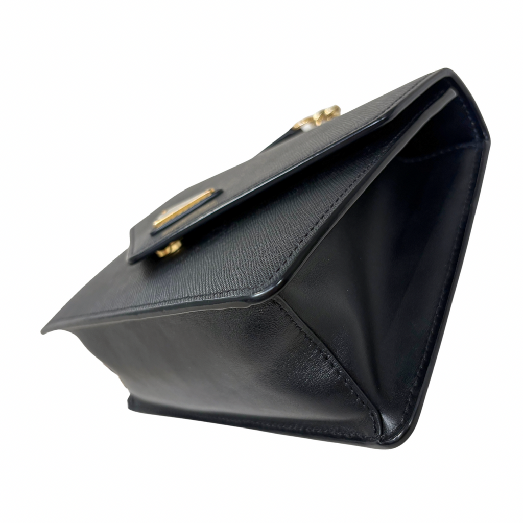 Envelope Shoulder Bag Saffiano Leather Black Gold Hardware