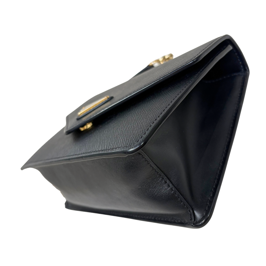 Envelope Shoulder Bag Saffiano Leather Black Gold Hardware