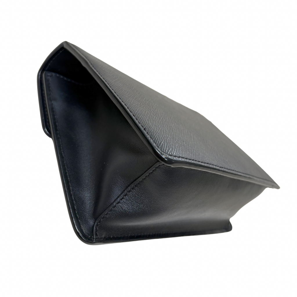 Envelope Shoulder Bag Saffiano Leather Black Gold Hardware