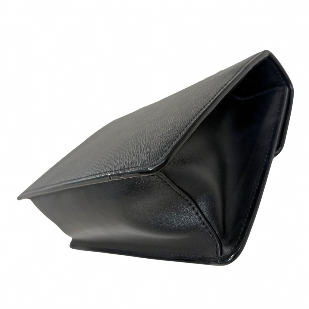 Envelope Shoulder Bag Saffiano Leather Black Gold Hardware